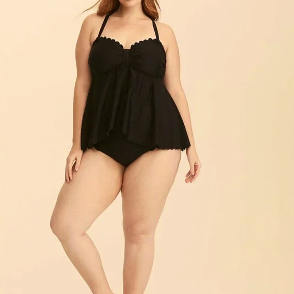 Black Scalloped Flyaway Tankini